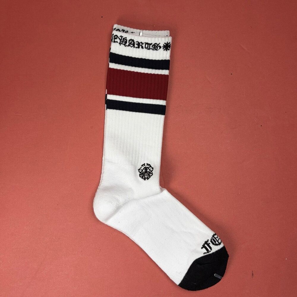 Chrome Hearts Miami Socks 'White' Red Black Striped FSU US Size Large US 9-13